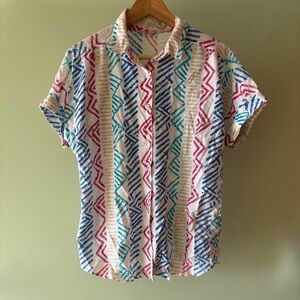 Vintage 80s Alfred Dunner Pastel Geometric Button Down Shirt USA